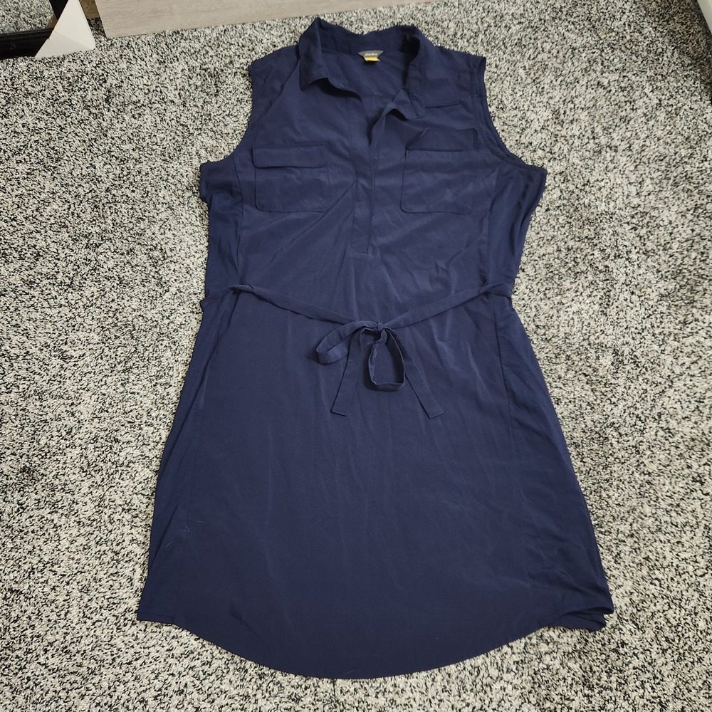 Eddie Bauer sleeveless navy blue utility dress Slimming chest pockets Women's Xl